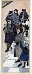 The street band Mixed media on paper Signed and dated '60 54 x 20cm (21¼ x 7¾ in.) Framed and glazed Provenance: From The Hon by E M O'Shea, Mixed media on paper, sold May 2021