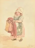 Portrait of a young girl carrying a basket by James Ward, watercolor, offered May 2021