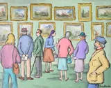 Gallery visitorsOil on canvasSigned (lower right), titled (to stretcher verso)40 x 50cm (15½ x 19½ in.)In 1941 Gladys married artist and musician Max Maccabe by Gladys Maccabe, oil, sold Mar 2021