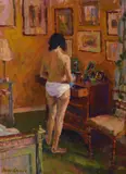 Natalie DressingOil on canvasSigned (lower left)56 x 40.5cm (22 x 15¾ in.) by Hugo Grenville, oil, sold Mar 2021