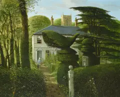 Surrey Cottages by John Shelley, 1981, oil, sold Mar 2021
