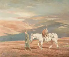 Deer hunter returningOil on canvasSigned (lower left)50.5 x 61cm (19¾ x 24 in.)Provenance:A gift from the artist in 2004 by Madeline Selfe, oil, sold Mar 2021
