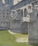 Boy fishing at the Ponte Vecchio by Norman Hepple, oil, sold Mar 2021