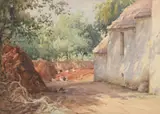 Chickens outside a country cottage Watercolour Signed (lower left)37.5 x 53cm (14¾ x 20¾ in.) by Frank McKelvey, Watercolour, sold Mar 2021