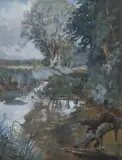 Otters by Lionel Edwards, watercolor, sold Mar 2021