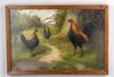 Rooster with chickens by Henry Dixon, 1913, Oil on canvas, sold Mar 2021