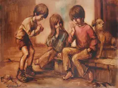 Playing grown ups by Barry Leighton-Jones, Oil on canvas, sold Mar 2021