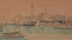 Gondolas by Henry Rushbury, 1931, Pencil and watercolour, sold Mar 2021