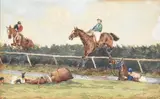 The Steeplechase Watercolour heightened with white Signed lower right 12.2 x 19.7cm (4¾ x 7¾ in.) by George Wright, Watercolour heightened with white, sold Jan 2021