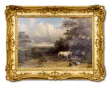 Horses with pigs, ducks and a shepherd in a landscape by John Dearman, 1845, oil, sold Jan 2021
