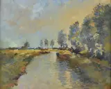 River landscape by Matt Bruce, Oil on board, sold Jan 2021