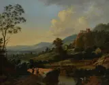 Villagers in a castle landscapeOil on canvas Signed with strengthened signature and dated 1762 lower left 62 x 78cm (24¼ x 30½ in.) by Johann Christian Vollerdt, 1762, oil, offered Nov 2020