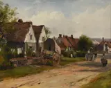 Cart outside a country cottage by Frederick William Watts, oil, sold Nov 2020