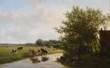 Cows in a river landscape by Willem Vester, oil, sold Nov 2020