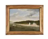 A house by an estuary by F. Clarke, oil, sold Nov 2020