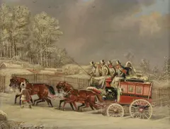 Royal Day Mail in a snowy landscape by James Pollard, Oil on canvas Each signed lower left, sold Nov 2020