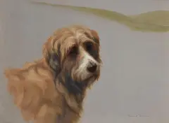 Terrier in a landscapeOil on canvas Signed lower right 46 x 64cm (18 x 25 in.) by Maud Earl, oil, sold Nov 2020