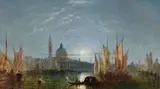 Moonlit Venetian scene with Gondolas by Jane Vivien, oil, sold Nov 2020