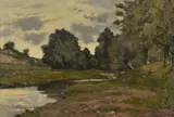 A river landscapeOil on canvasSigned lower right25 x 38cm (9¾ x 14¾ in.)Provenance:Paul Mitchell, LondonCondition Report: Canvas has been relined by Henri Harpignies, oil, offered Nov 2020