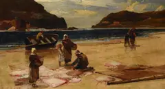 At the beachOil on canvas Signed lower left 46 x 84cm (18 x 33 in.) by Edwin Ellis, oil, sold Nov 2020