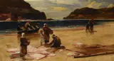 At the beachOil on canvas Signed lower left 46 x 84cm (18 x 33 in.) by Edwin Ellis, oil, sold Nov 2020