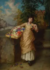 Fading Flowers by Augustus Edwin Mulready, 1882, oil, sold Nov 2020