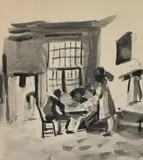 After de HoochMonochrome 20 x 18cm (7¾ x 7 in.) by Hercules Brabazon Brabazon, watercolor, offered Nov 2020