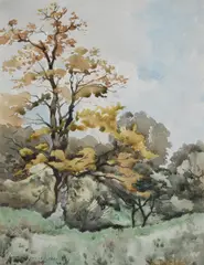 A tree studyWatercolourSigned and dated 1860 lower left26 x 20cm (10 x 7¾ in.) by Henri Harpignies, 1860, watercolor, sold Nov 2020