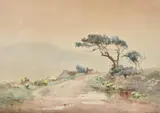 Figure and donkey on a country pathwayWatercolourSigned lower right 35 x 49cm (13¾ x 19¼ in.) by Frank Egginton, watercolor, sold Nov 2020