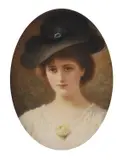 Portrait of a lady in a black hat by Edward Tayler, watercolor, sold Nov 2020