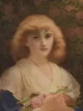 Portrait of a girl holding flowers by Edward Tayler, watercolor, sold Nov 2020