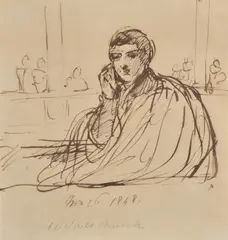 Sketch of a man seatedPencil and inkAnnotated and dated 1848 lower centre19 x 19cm (7¼ x 7¼ in.) by John Hayter, 1848, drawing, offered Nov 2020