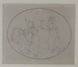 Girls playing ball, Abbott & Holder label verso, 9.5 x 11cm by Kate Greenaway, pencil, sold Apr 2022