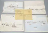 Warships at sea by Nelson Dawson, watercolor, sold Apr 2022