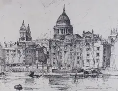 s from The Thames, signed and dated by Edward Wesson, ink, sold Apr 2022