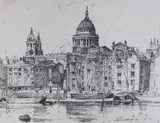 s from The Thames, signed and dated by Edward Wesson, ink, sold Apr 2022