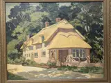 English School, oil on canvas, Thatched cottage, initialled S T, 39.5 x 49.5cm by S...T..., oil on canvas, sold Apr 2022