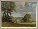 View of South Downs, cattle in the foreground' 39cm x 54 cm by Norman Dinnage, oil on board, sold Apr 2022