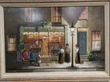 Antiques shop by Deborah Jones, oil on board, sold Apr 2022