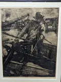 Fisherman going out by Jean Michaux, etching, sold Apr 2022