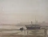 Misty Evening at Shoreham, January 1901 by Brook Harrison, watercolour, offered Apr 2022