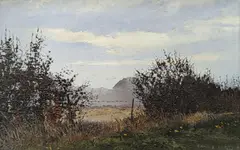 Field side landscape by Pamela Derry, oil on board, sold Mar 2022