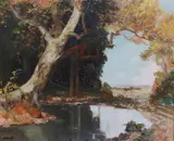 Le Lagon Forestier' oil on canvas signed with label verso 51 x 61cm by Constantine Kluge, oil on canvas, sold Mar 2022