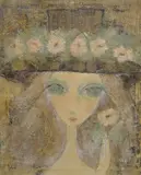 Portrait of a girl wearing a wide brimmed bonnet by Philip Lyford, oil on canvas, sold Mar 2022