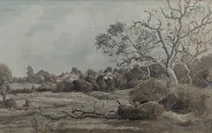 View at Cablington, Buckinghamshire by Edward Stamp, 1973, ink and watercolour, sold Mar 2022