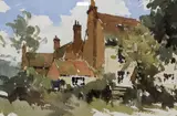 House and trees by John Yardley, watercolour, sold Mar 2022