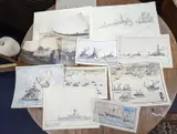HMS Macliff?' watercolour and ink, 20 x 25cm by Nelson Dawson, watercolour and ink, sold Mar 2022