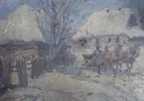 Troika in a landscape by Juliusz Slabiak, oil on canvas, sold Mar 2022