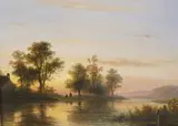 River landscape at sunset, 18 x 24cm by Lodewijk Johannes Kleijn, oil on panel, sold Mar 2022