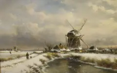 Winter scene with a windmill by Lodewijk Johannes Kleijn, oil on wood, sold Mar 2022